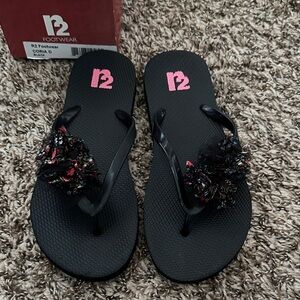 R2 Black Sandals with Floral Accent
